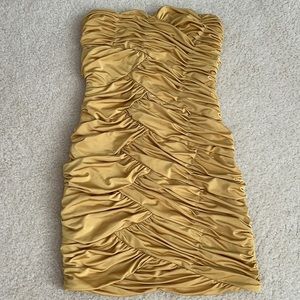 Mustard yellow ruched mini dress